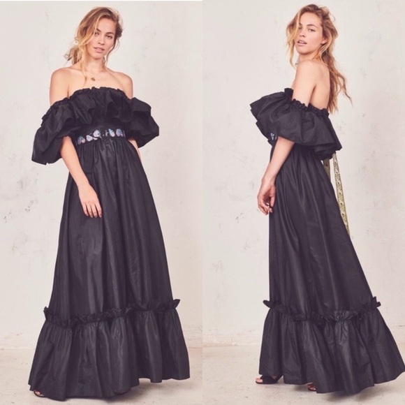 LOVESHACKFANCY Tara Ruffle Maxi Dress Black Sz S - Picture 7 of 7